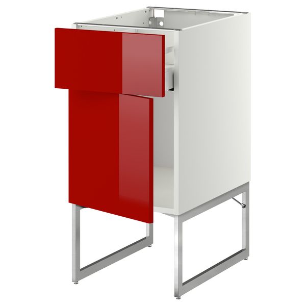 Напольный шкаф с ящиком, дверью МЕТОД / МАКСИМЕРА, белый, Рингульт красный - схема-чертеж с размерами