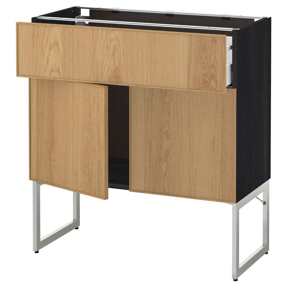 Напольный шкаф, полки, ящик, 2 двери МЕТОД / МАКСИМЕРА, черный, Экестад дуб - схема-чертеж с размерами