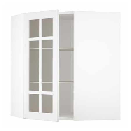 Угловой навесной шкаф с полками, стекляными дв, белый/Стенсунд белый 68x80 см IKEA METOD МЕТОД 794.097.41