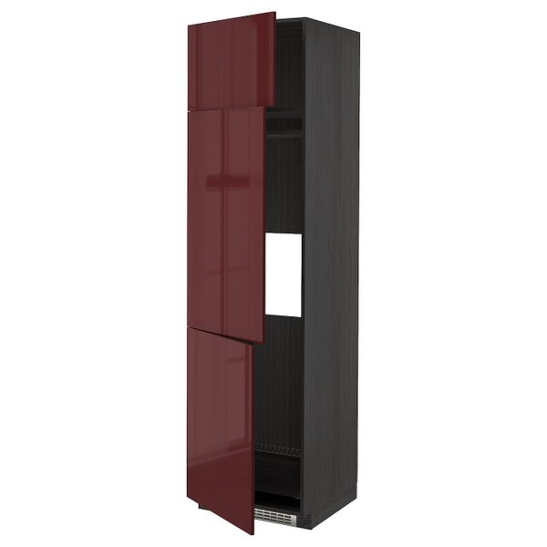 Высокий шкаф для холодильника или морозильника, с 3 дверями, черный Калларп/глянцевый темный красно-коричневый 60x60x220 см IKEA - схема-чертеж с размерами