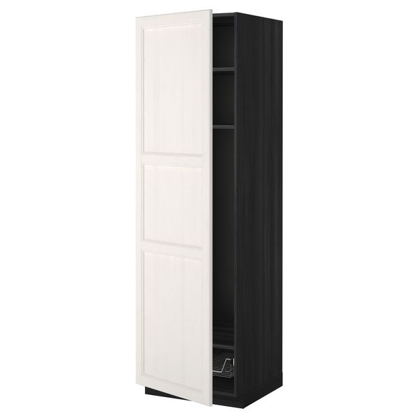 Высокий шкаф с полками, проволочной корзиной МЕТОД, черный, Лаксарби белый - схема-чертеж с размерами