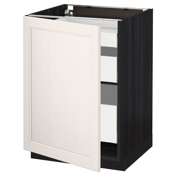 Напольный шкаф с 1 дверцей, 3 ящика МЕТОД / МАКСИМЕРА, черный, Лаксарби белый - схема-чертеж с размерами