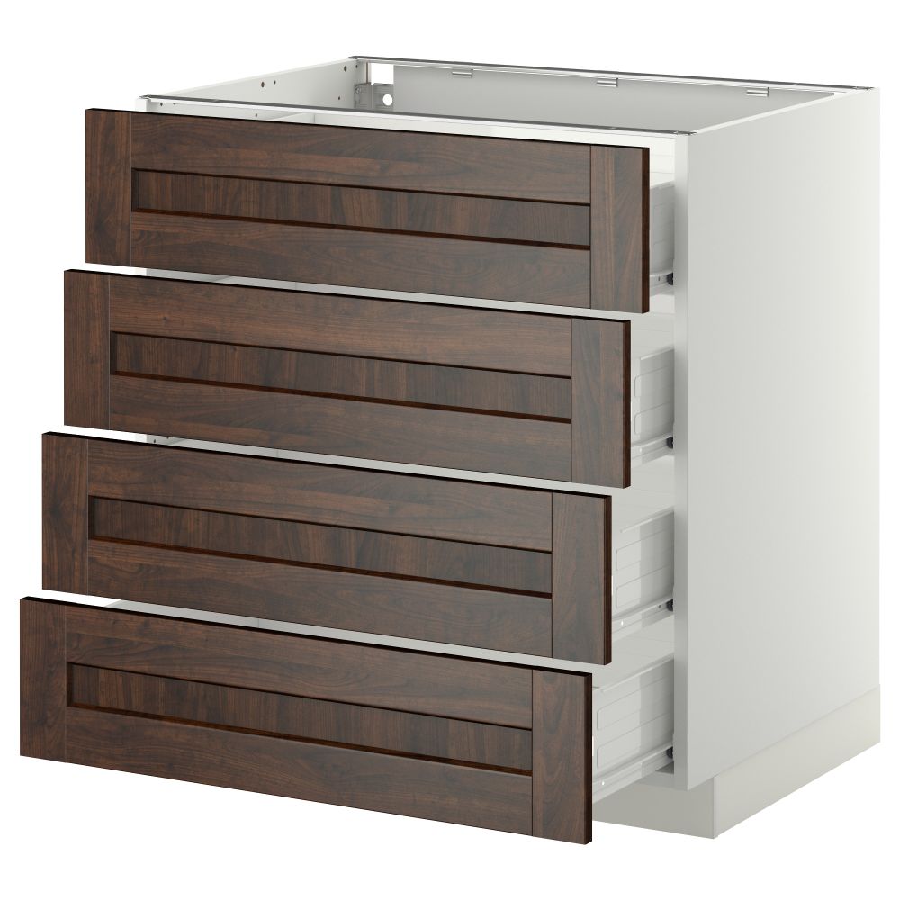 Напольный шкаф 4 фронтальных панели, 4 ящика МЕТОД / ФОРВАРА, белый, Эдсерум коричневый - схема-чертеж с размерами