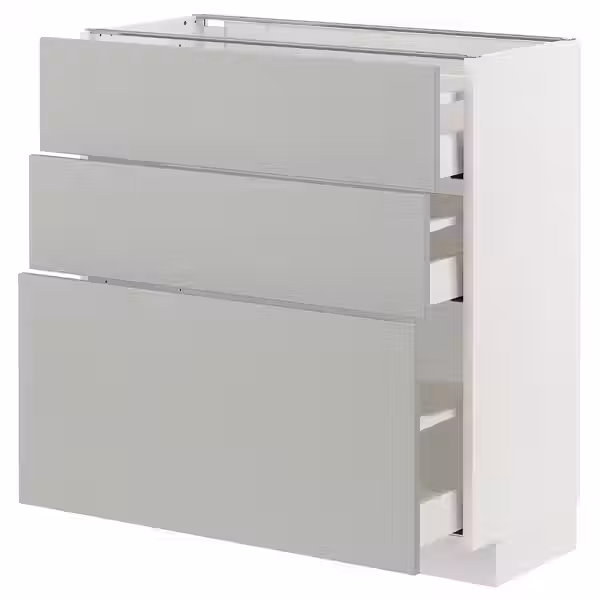 METOD / MAXIMERA Напольный шкаф с 3 ящиками - белый/Havstorp светло-серый 80x37 см - фото 1