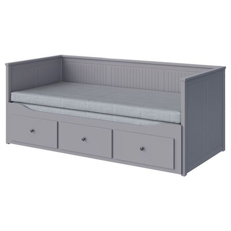 HEMNES Кушетка с 2 матрасами/3ящиками - серый/Ågotnes жесткий 80x200 см