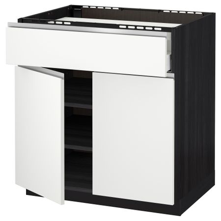 Напольный шкаф для варочной панели, ящик, полка, 2 дверцы МЕТОД / МАКСИМЕРА, черный, Нодста белый