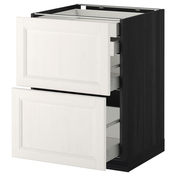Напольный шкаф 2 фронтальные панели, 2 нижних, 1 средний, 1 высокий ящик МЕТОД / МАКСИМЕРА, черный, Лаксарби белый - фото 1