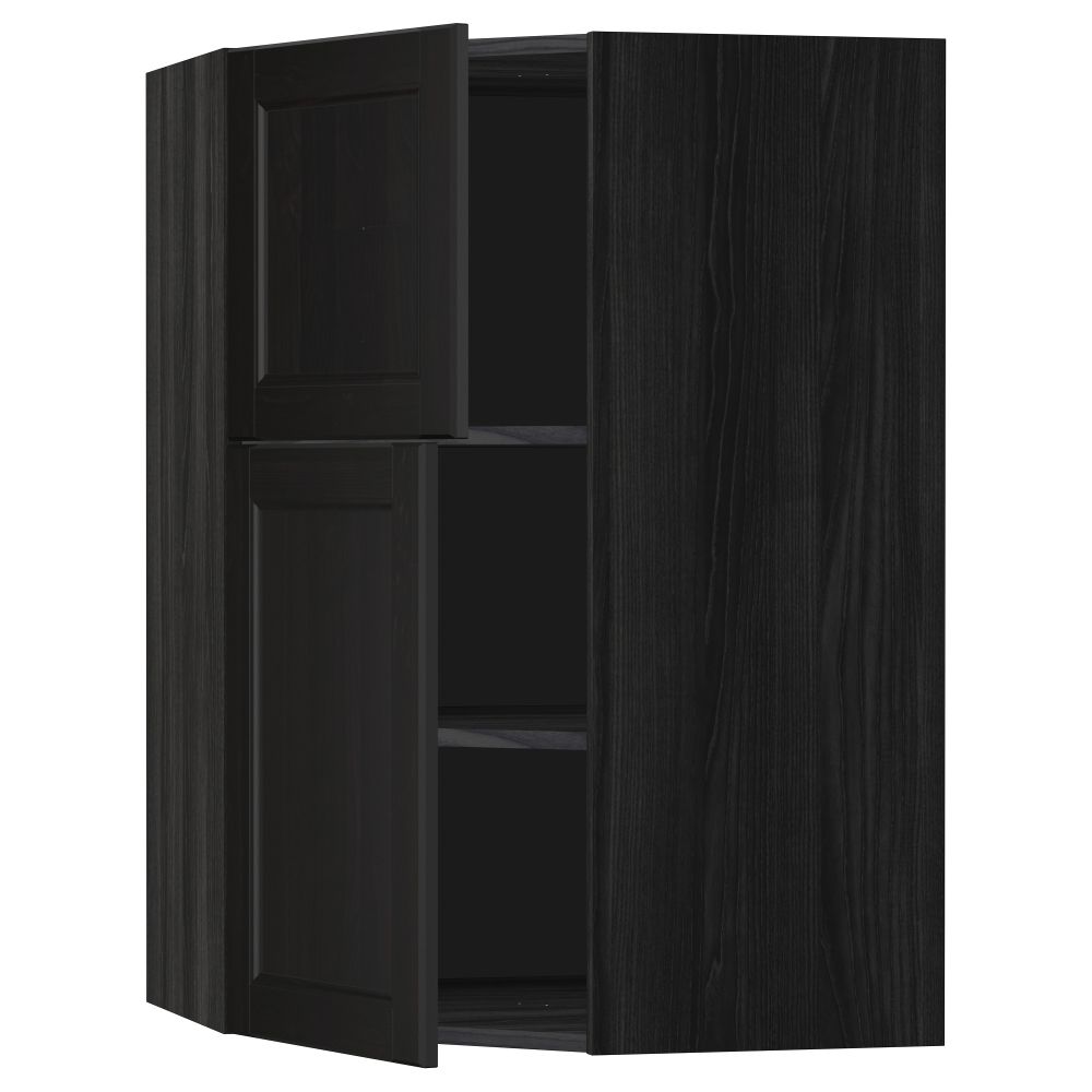 Угловой навесной шкаф + полки, 2 дверцы МЕТОД, черный, Лаксарби черно-коричневый (68x100 см) - схема-чертеж с размерами