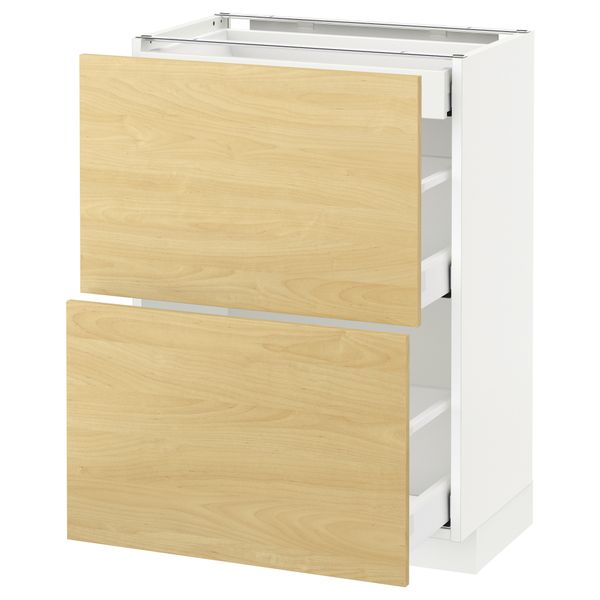 Напольный шкаф, 2 фасада, 3 ящика МЕТОД / МАКСИМЕРА, белый, Тингсрид береза - схема-чертеж с размерами
