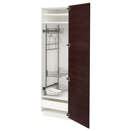 Высокий шкаф с отделением для аксессуаров для/убрк, белый Аскерсунд/темно-коричневый под ясень 60x60x200 см IKEA METOD МЕТОД /