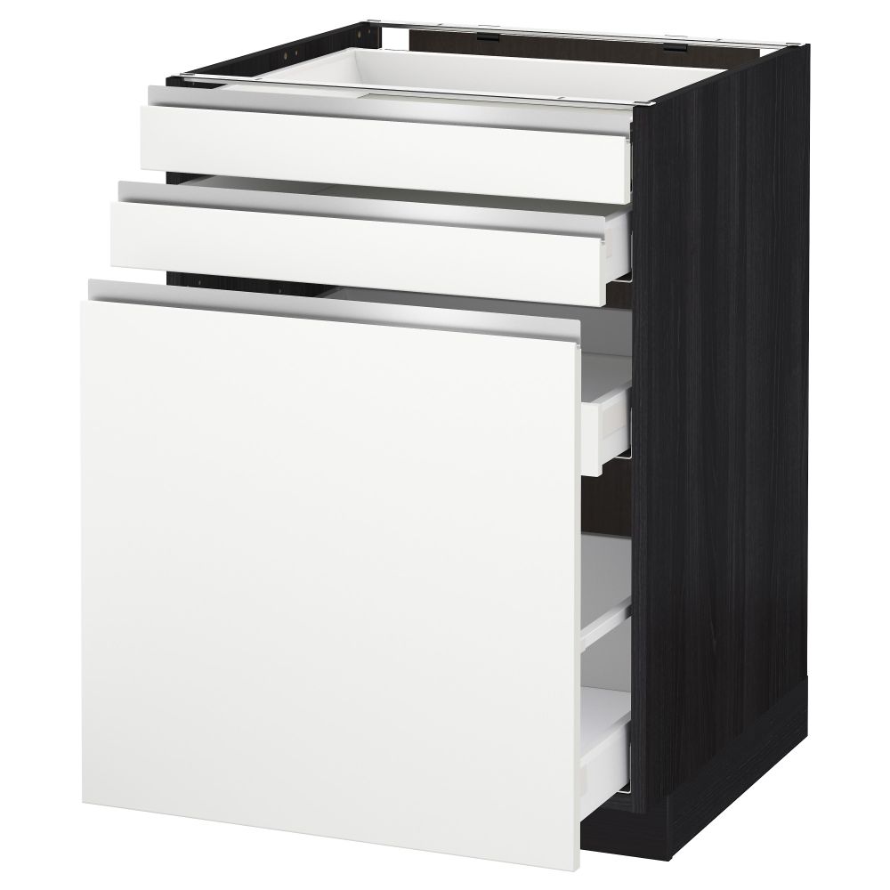 Напольный шкаф с выдвижными модулями, 2 фронтальные панели МЕТОД / МАКСИМЕРА, черный, Нодста белый - схема-чертеж с размерами