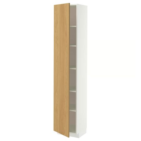 METOD Высокий шкаф с полками - белый/Sinarp дубовый шпон 40x37x200 см
