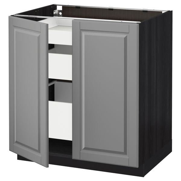 Напольный шкаф с 2 дверцами, 3 ящиками МЕТОД / МАКСИМЕРА, черный, Будбин серый (80x60 см) - схема-чертеж с размерами