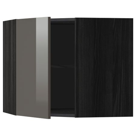 Угловой навесной шкаф с полками МЕТОД, черный, Рингульт серый