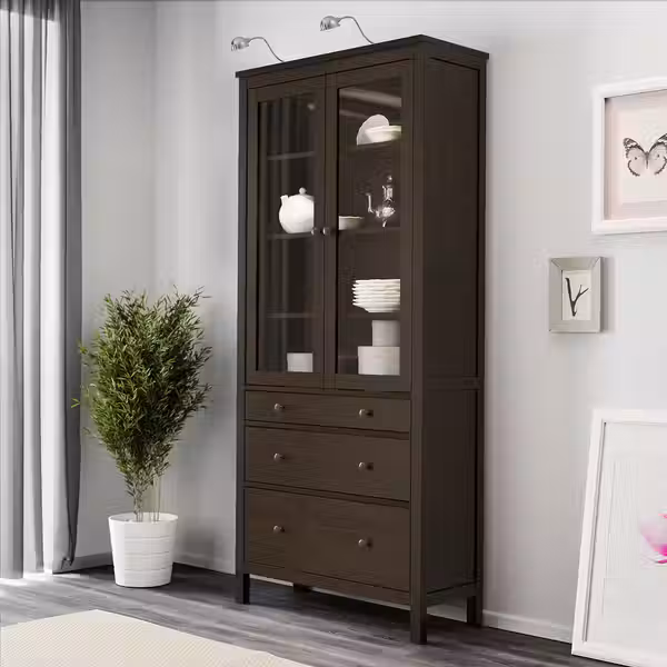 HEMNES Шкаф-витрина с 3 ящиками - черно-коричневый 90x197 см - фото 2