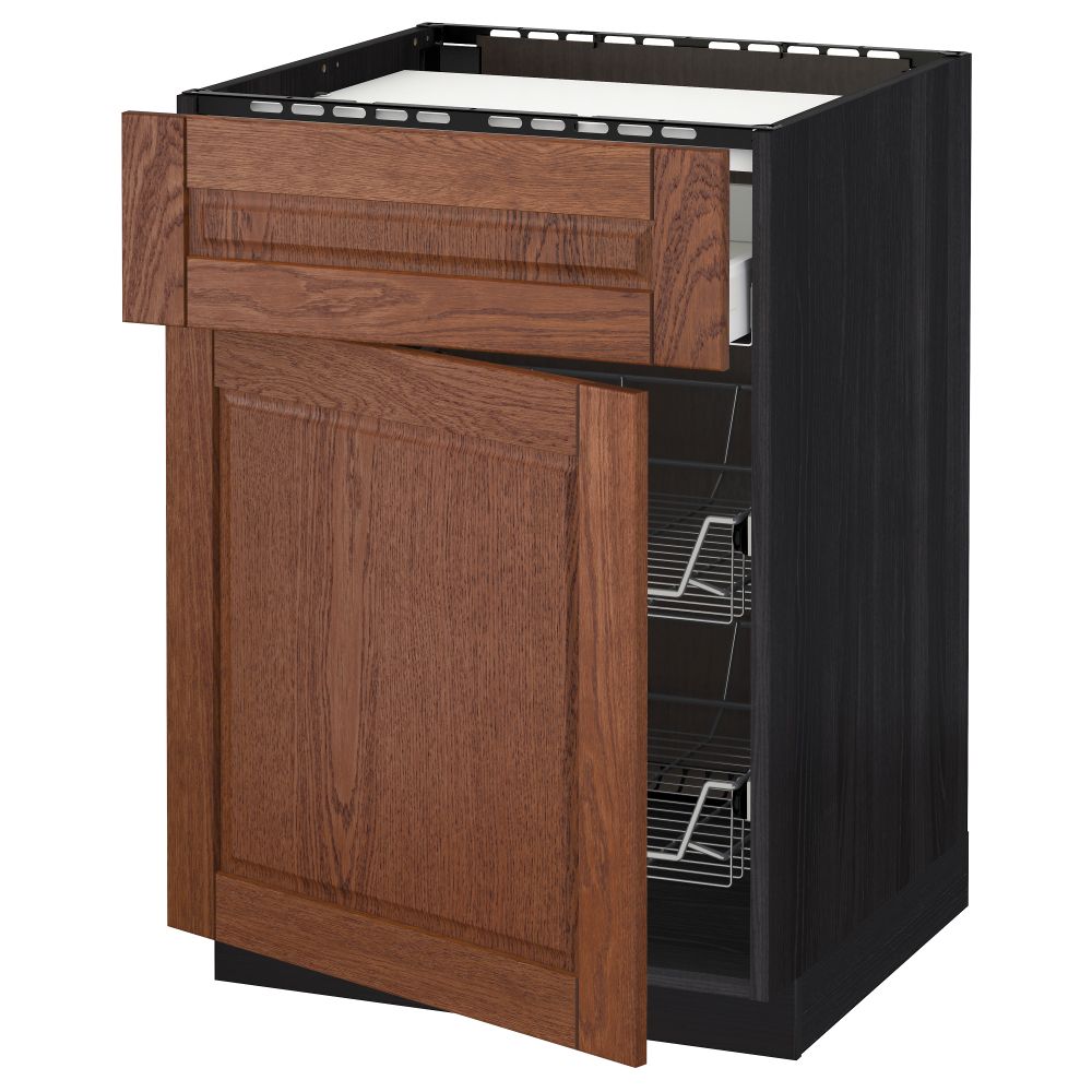 Напольный шкаф для варочной панели, ящик, 2 проволочных корзины МЕТОД / МАКСИМЕРА, черный, Филипстад коричневый (60x60 см) - схема-чертеж с размерами