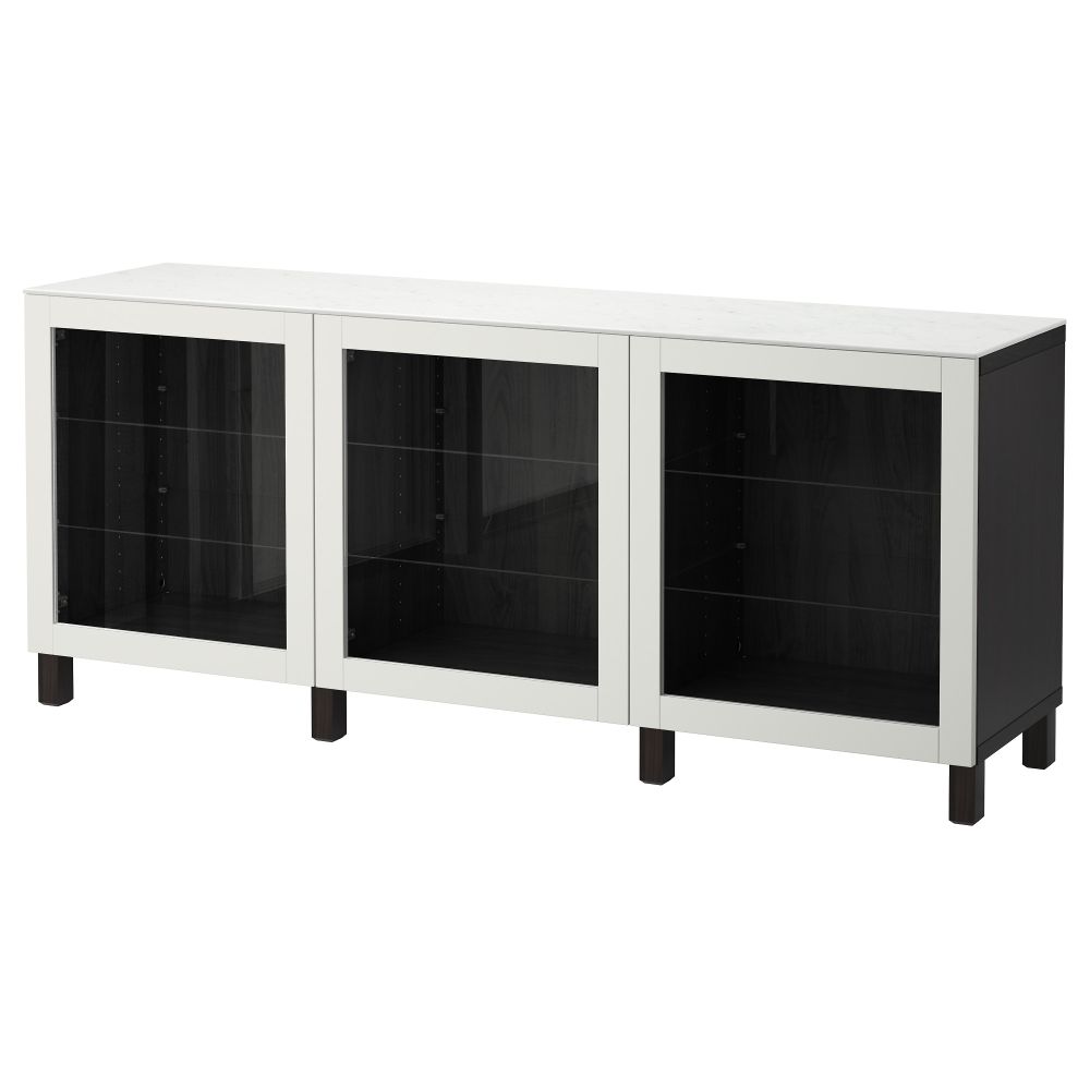 Комбинация для хранения с дверцами БЕСТО, черно-коричневый, Синдвик светло-серый прозрачное стекло (180x42x74 см) - фото 1