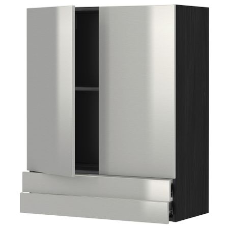 Навесной шкаф, 2 дверцы, 2 ящика МЕТОД / ФОРВАРА, черный, Гревста нержавеющ сталь