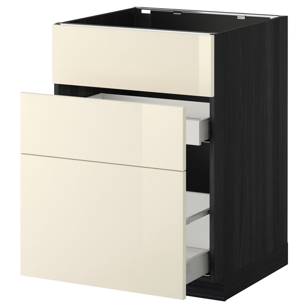 Напольный шкаф под мойку + 3 фронтальных панели, 2 ящика МЕТОД / МАКСИМЕРА, черный, Рингульт кремовый - схема-чертеж с размерами