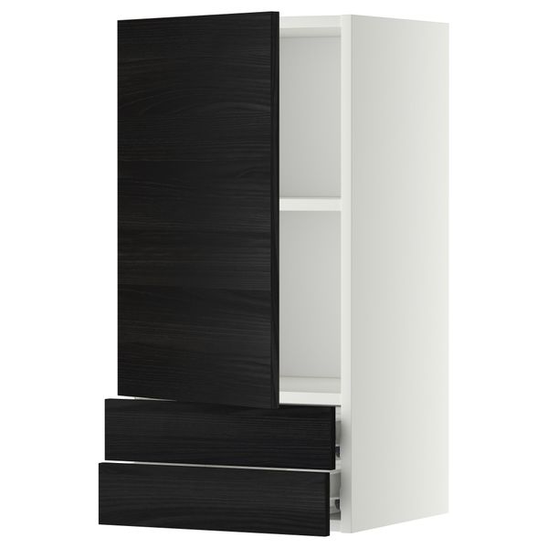 Навесной шкаф с дверцей, 2 ящика МЕТОД / ФОРВАРА, белый, Тингсрид черный - фото 1