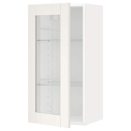 Навесной шкаф с полками, стекляными дверцы МЕТОД, белый, Сэведаль белый