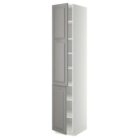 Высокий шкаф с полками, 2 дверцы, белый/Будбин серый 40x60x220 см IKEA METOD МЕТОД 394.738.09