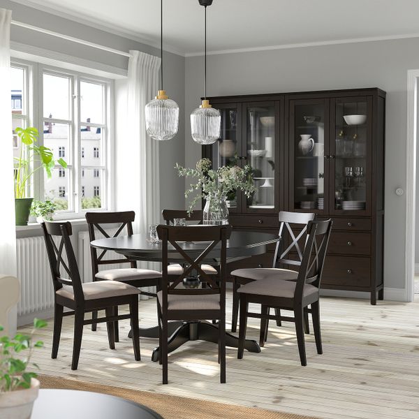 Стол и 6 стульев, черный/Нольхага серый-бежевый 110/155 см IKEA INGATORP ИНГАТОРП / INGOLF ИНГОЛЬФ 094.833.48 - фото 2