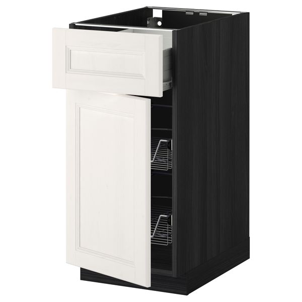 Напольный шкаф с проволочной корзиной, ящиком, дверью МЕТОД / ФОРВАРА, черный, Лаксарби белый - схема-чертеж с размерами