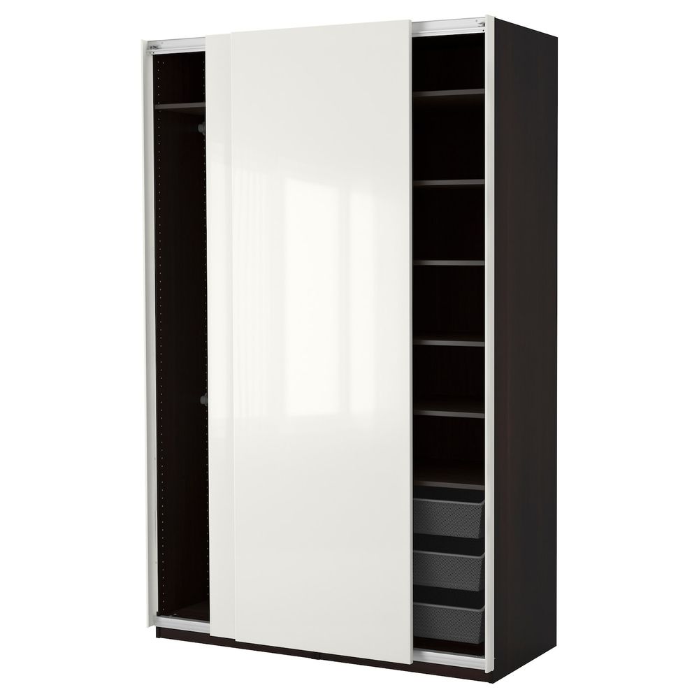 Гардероб, черно-коричневый/Хасвик глянцевый, белый 150x66x236 см IKEA PAX ПАКС 692.487.96 - фото 1