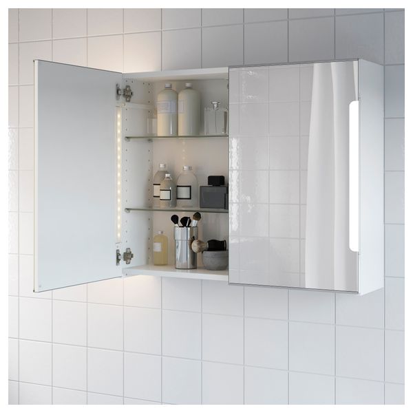 Зеркальный шкафчик, 2 дверцы, подсветка СТОРЙОРМ, белый - схема-чертеж с размерами