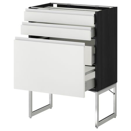 Напольный шкаф 3 фронтальных панели, 2 нижних, 2 средних ящика МЕТОД / МАКСИМЕРА, черный, Нодста белый