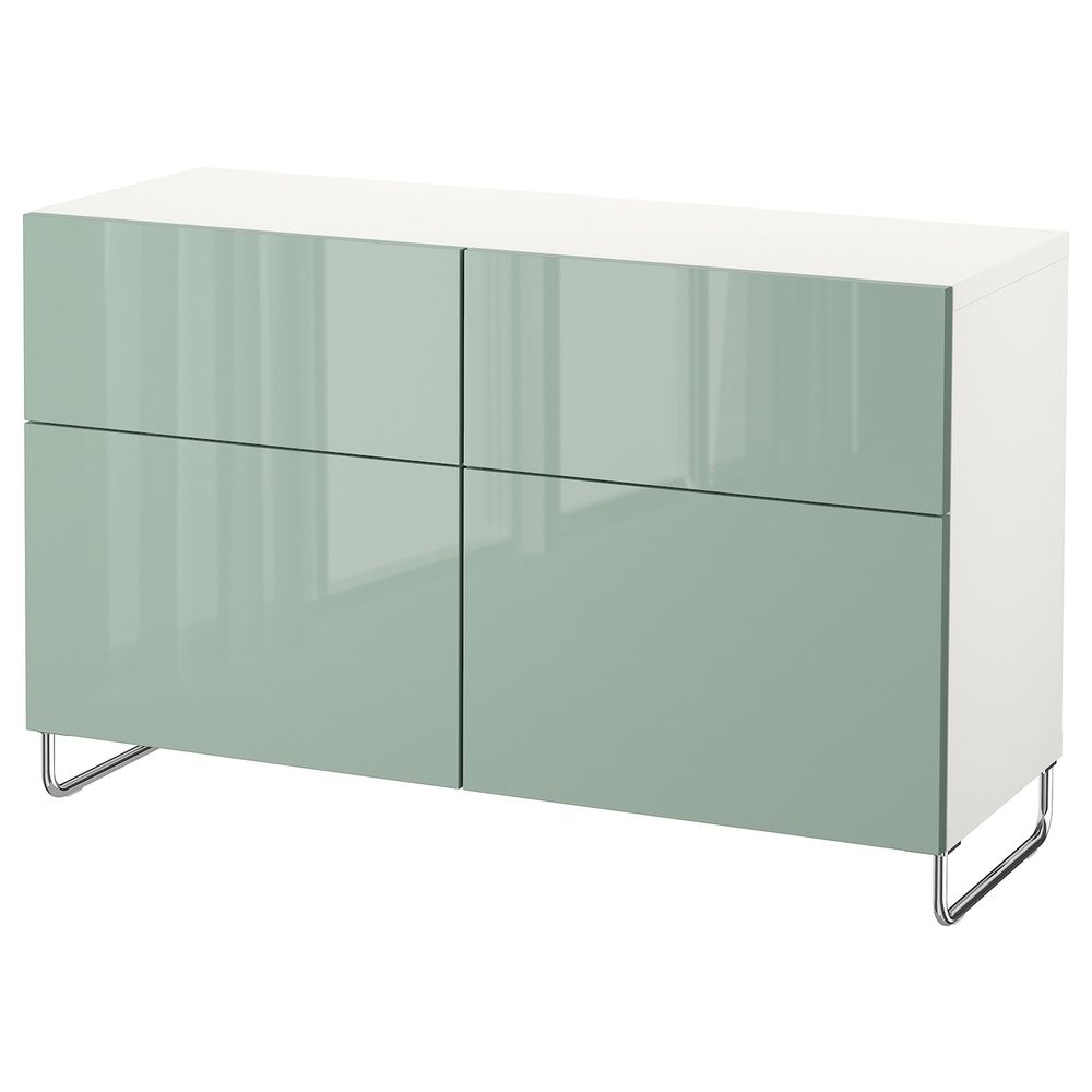 Комбинация для хранения с дверцами/ящ, белый, СЕЛЬВИКЕН/СУЛАРП глянцевый/серо-зеленый светлый, 120x40x74 см IKEA БЕСТО - схема-чертеж с размерами