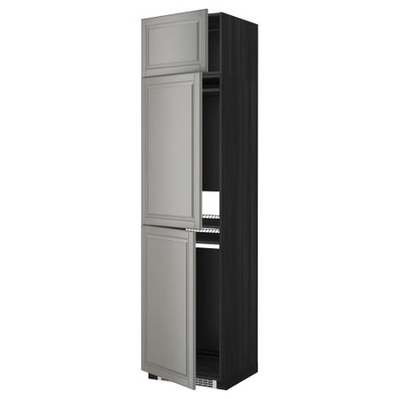Высокий шкаф для холодильника или морозильника, с 3 дверями МЕТОД, черный, Будбин серый (60x60x240 см)