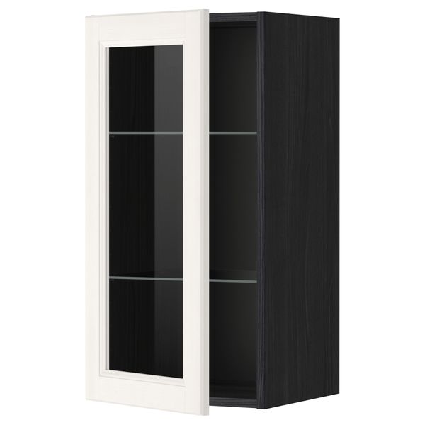 Навесной шкаф с полками, стекляными дверцы МЕТОД, черный, Лаксарби белый - схема-чертеж с размерами