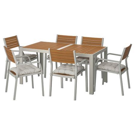 Стол + 6 кресел,д/сада, светло-коричневый/Куддарна серый 156x90 см IKEA SJÄLLAND ШЭЛЛАНД 992.916.08