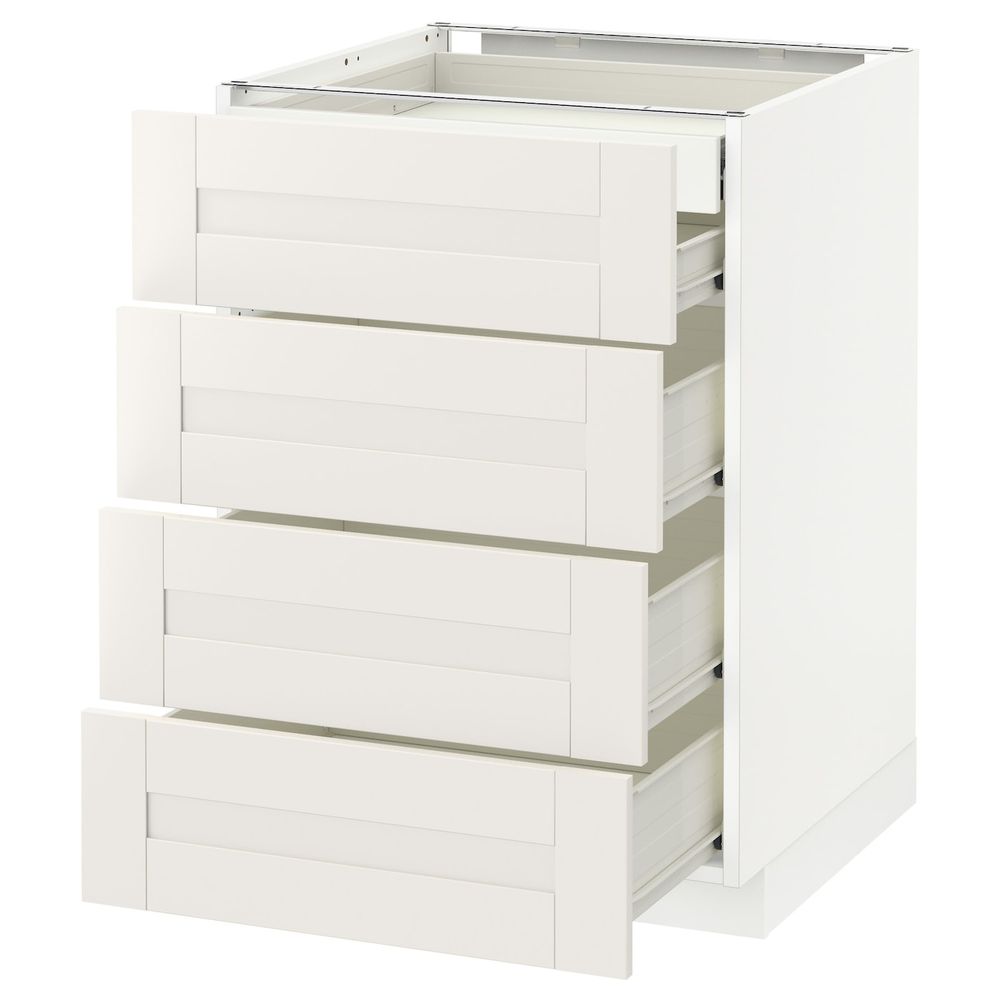 Напольный шкаф 4 фронтальных, 2 низких, 3 средних ящ, белый/Сэведаль белый 60x60 см IKEA МЕТОД / ФОРВАРА 592.654.04 - фото 1
