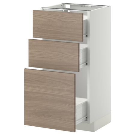 Напольный шкаф с 3 ящиками МЕТОД / ФОРВАРА, белый, Брокхульт светло-серый