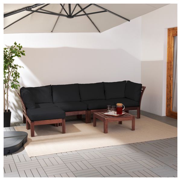 4-местный диван + табурет для ног, садовый ЭПЛАРО / КУНГСЭ, коричневая морилка, черный (143/286x80x73 см) - схема-чертеж с размерами