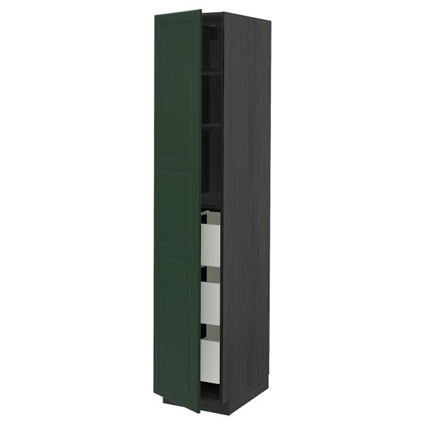 Высокий шкаф с ящиками, черный/Будбин темно-зеленый 40x60x200 см IKEA МЕТОД / МАКСИМЕРА 993.667.07 - схема-чертеж с размерами