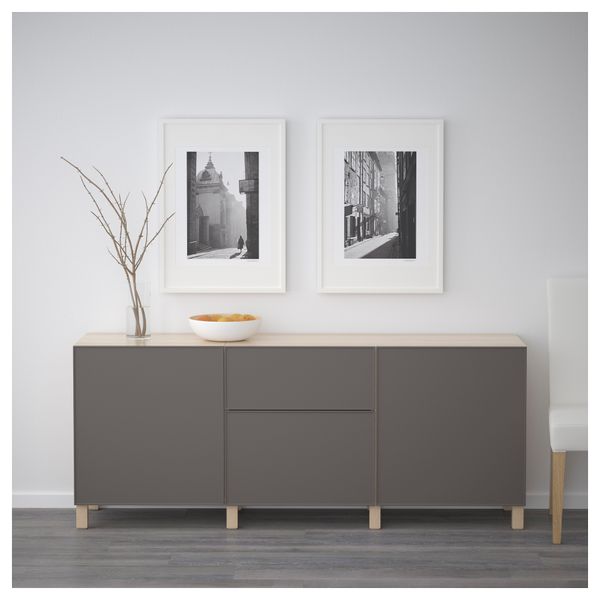 Комбинация для хранения с ящиками БЕСТО, под беленый дуб, Грундсвикен темно-серый (180x40x74 см) - фото 2