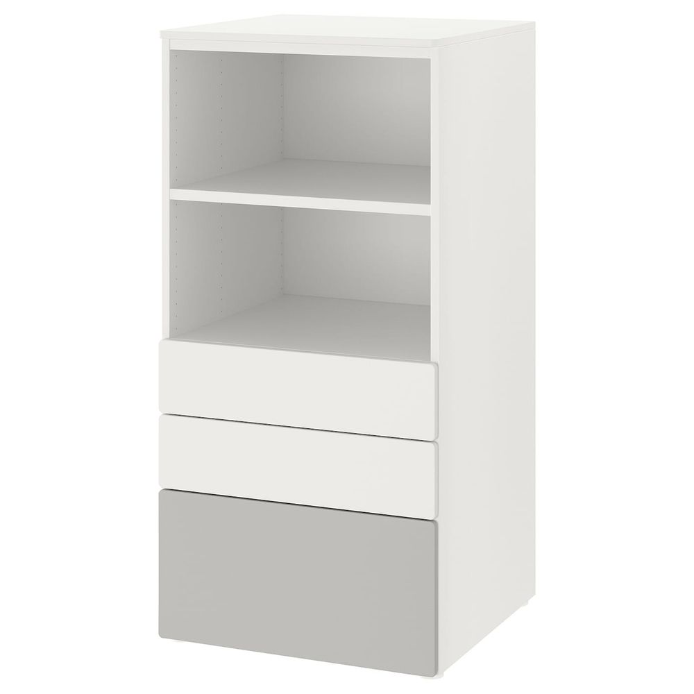 Стеллаж, белый серый/с 3 ящиками 60x57x123 см IKEA SMÅSTAD СМОСТАД / OPPHUS ОПХУС 393.955.81 - фото 1