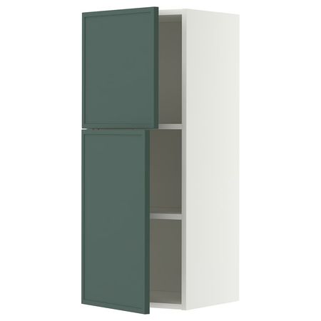 METOD Навесной шкаф с полками/2дверцы - белый/Aspudden темный серо-зеленый 40x100 см