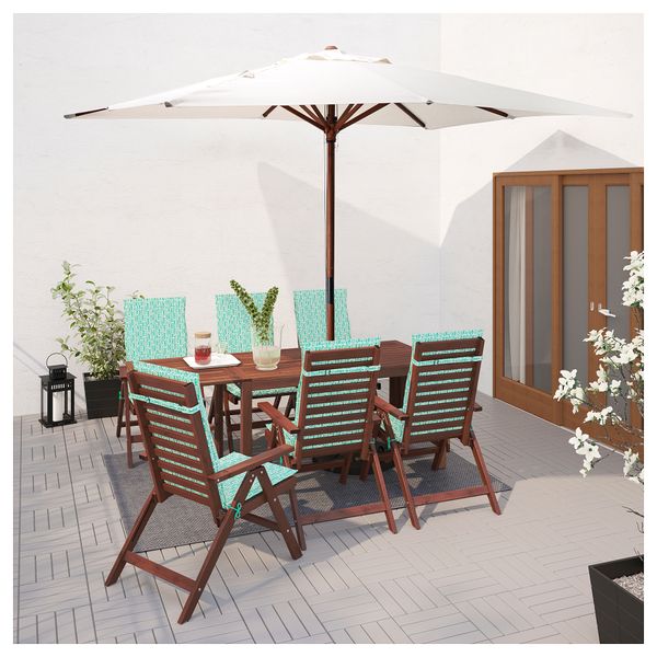 Стол, 6 кресел для сада ЭПЛАРО, коричневая морилка, Нэстон зеленый - схема-чертеж с размерами