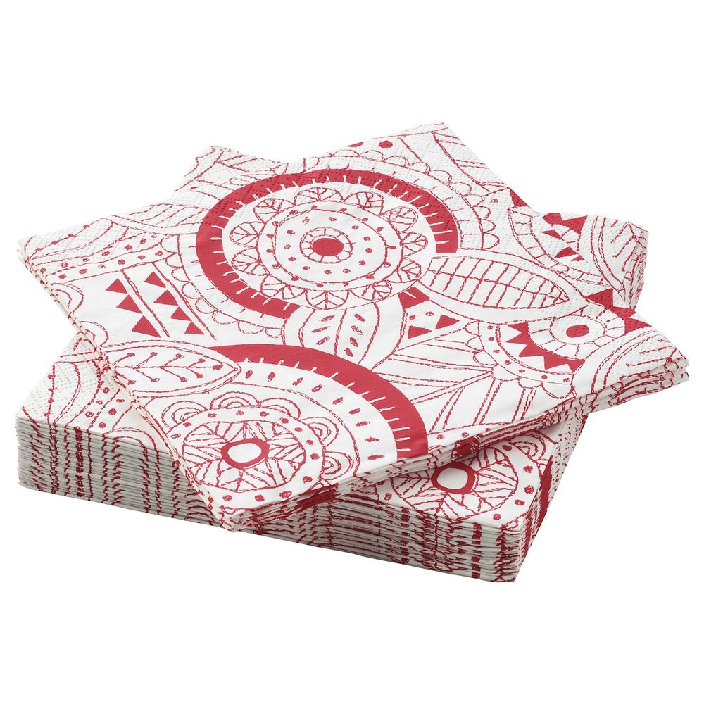 Салфетка бумажная, с рисунком, белый/красный, 33x33 см IKEA ВИНТЕРФЕСТ 304.328.23 - фото 1