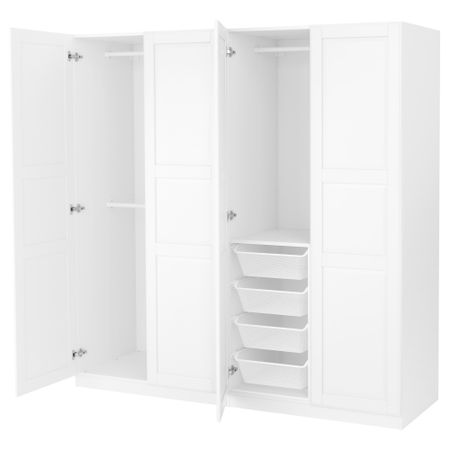 Гардероб, белый, белый, 200x60x201 см IKEA PAX ПАКС, TYSSEDAL ТИССЕДАЛЬ 491.275.64