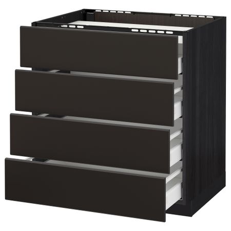 Напольный шкаф, 4 фронтальных панели, 4 ящика МЕТОД / МАКСИМЕРА, черный, Кунгсбакка антрацит