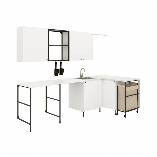 Комбинация для домашней прачечной, антрацит, белый, 269.5x139x63.5 см IKEA BEGIVENHET БЕГИВЕНХЕТ 994.779.32 - фото 1