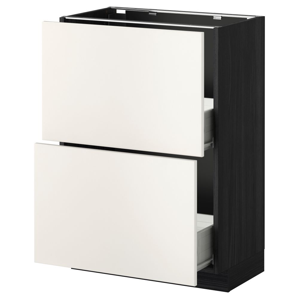 Напольный шкаф с 2 ящиками МЕТОД / ФОРВАРА, черный, Веддинге белый - схема-чертеж с размерами