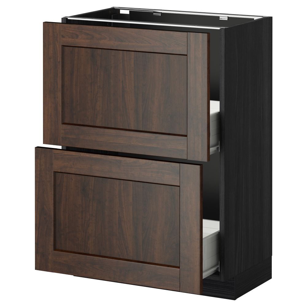 Напольный шкаф с 2 ящиками МЕТОД / ФОРВАРА, черный, Эдсерум коричневый - схема-чертеж с размерами