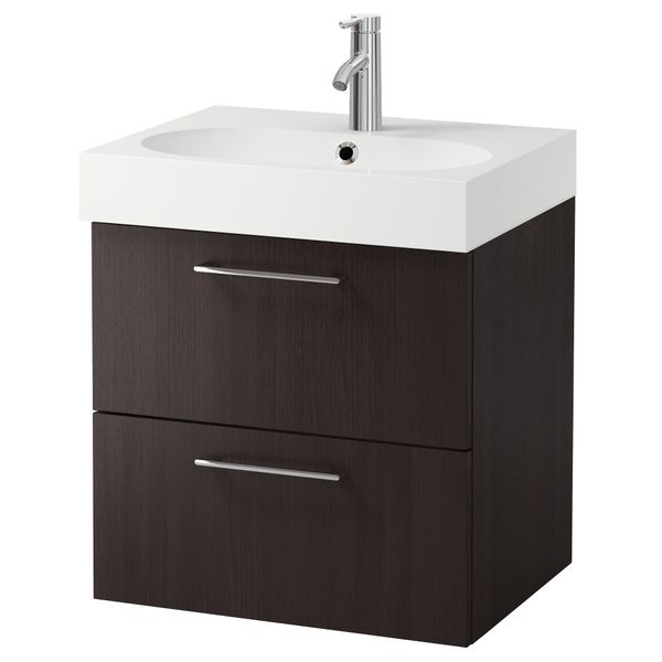 Шкаф для раковины с 2 ящиками ГОДМОРГОН / БРОВИКЕН, черно-коричневый (60x49x68 см) - фото 2